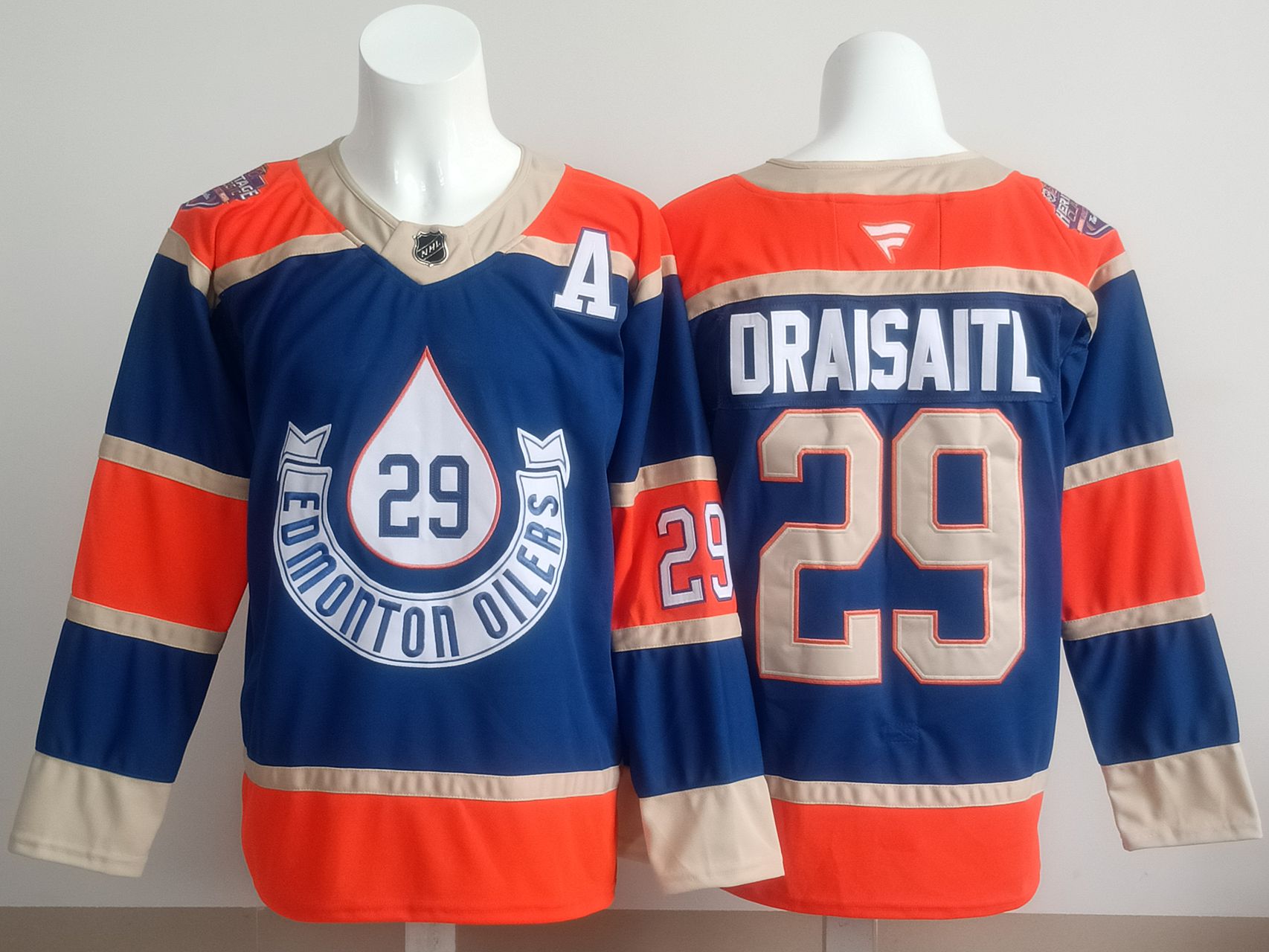 Men 2025 Edmonton Oilers 29 Draisaitl Blue Fanatics Home Premium NHL Jersey style 1